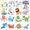 104 PCS Kids Temporary Tattoos for Party Supplies, Dinosaur Unicorns Mermaid Animal Temp Tattoo Stickers for Kids Girls Boys Birthday Party Favors Activities view 1
