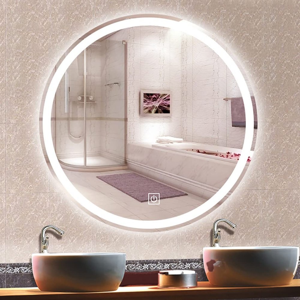 Round Bathroom Vanity Mirror With Lights,LED Bathroom Mirror Round,vanity Mirror With Lights,bathroom Mirrors For Wall,Polished Frameless Wall Mirror For Bathroom, Vanity, Bedroom ( Color : Two , Size