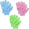6Pcs Exfoliating Gloves - Bamboo Shower Gloves - Bath and Body Exfoliator Mitts - Scrubs Away Ingrown Hair and Dead Skin - for Shower, Spa, Massage and Dead Skin Cell Remover Loofah - Green,Blue,Pink view 1