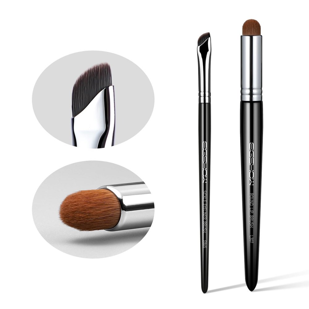 EIGSHOW Lip Brush &Eyeliner Brush, EIGSHOW Sickle Angled Eyeliner Brush Gel Eye Liner Makeup Brush for Precise Eyeliner Eyebrow Eyelid Ultra Thin with Curved Bristle - Black