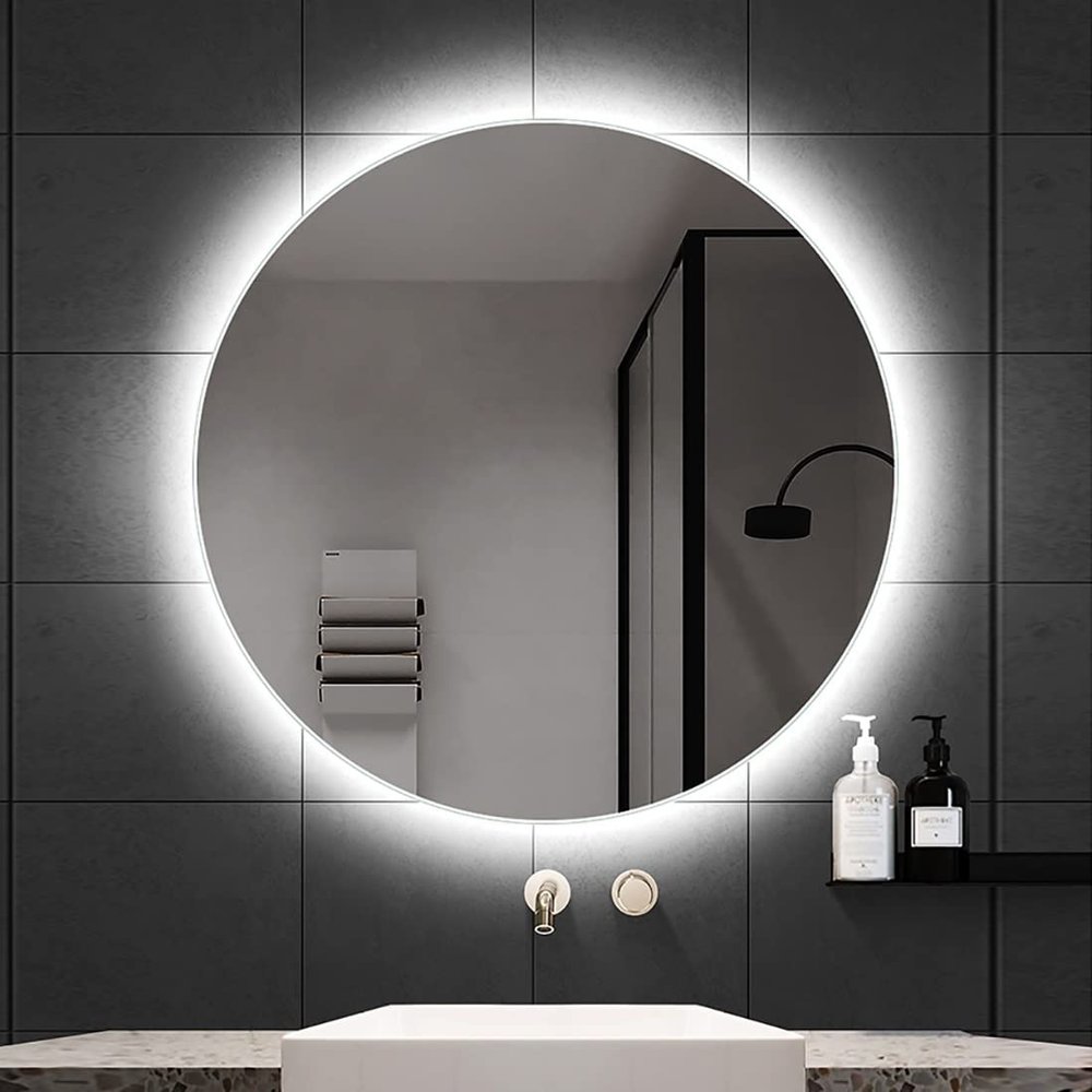 LED Bathroom Mirror Round,Bathroom Mirrors for Wall,Vanity Mirror with Lights,Circle Mirror,Polished Frameless Wall Mirror for Bathroom, Vanity, Bedroom,White/Warm Light ( Color : White Light , Size :