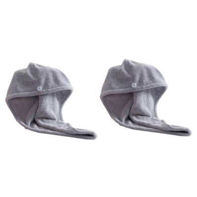 DOITOOL 2pcs Creative Hair Drying Cap Absorbent Hair Towel Wrap for Quick Dry Grey