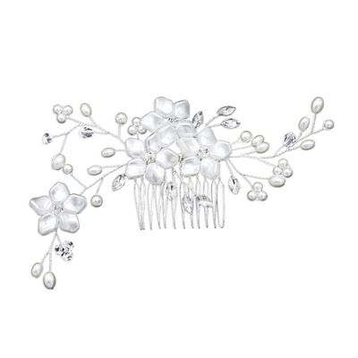 Angoily 1pc Handmade Hair Comb Floral Design for Wedding and Party Elegant Hair Decoration for Women White for Brides and Special Occasions