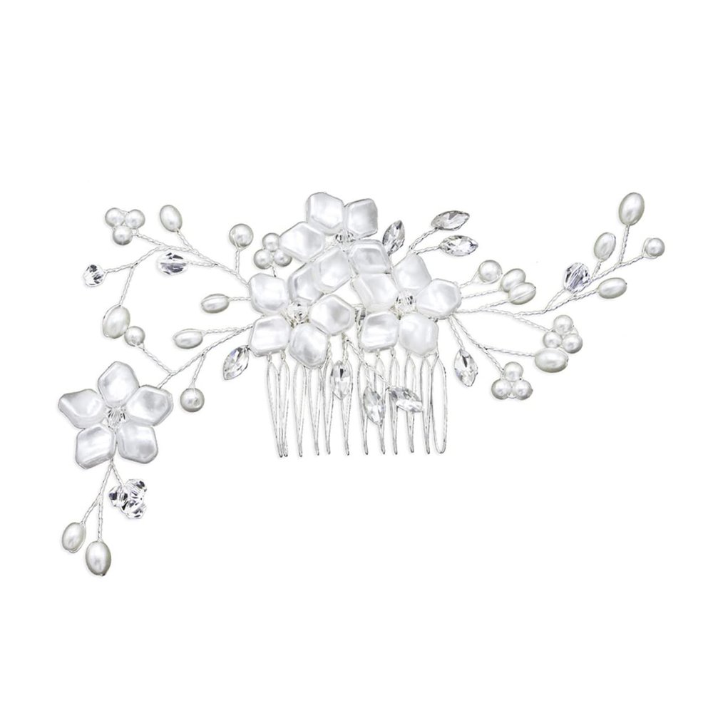 Angoily 1pc Handmade Hair Comb Floral Design for Wedding and Party Elegant Hair Decoration for Women White for Brides and Special Occasions