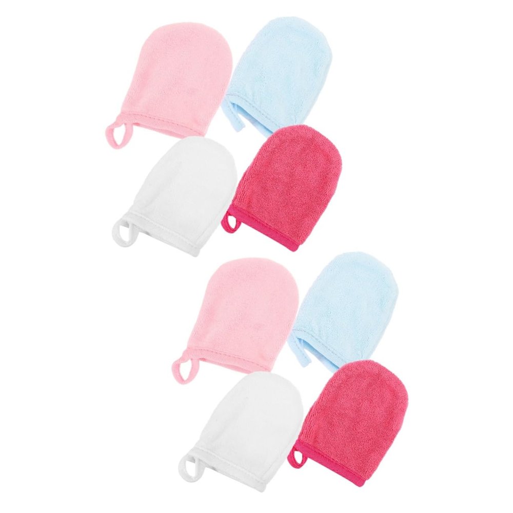 Angoily 8pcs Efficient Makeup Remover Mitts Microfiber Face Scrubbing Gloves for Eye Facial Makeup Gentle Comfortable for Women