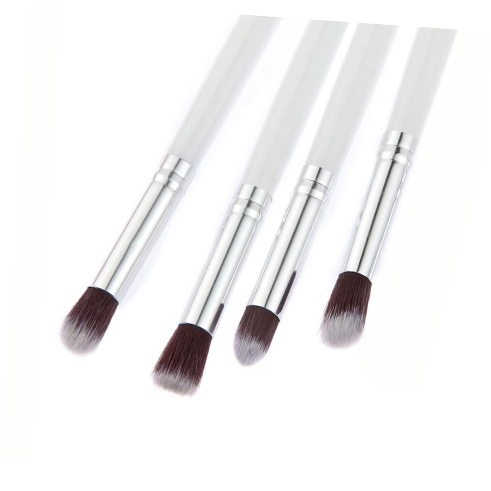 DOITOOL 4pcs Eye Makeup Brush Set Soft Horse Hair Blending and Pencil Brushes for Eyeshadow Lip and Blush Application Portable Cosmetic Tool Kit White and Silver
