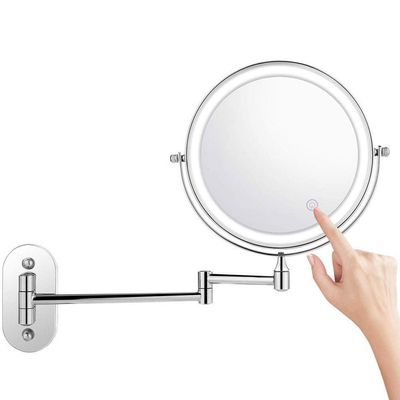 FJYDM Vanity Mirror for Wall Mount,10X Magnification Makeup Mirror with Lights,Double Sided Bathroom Mirror 360 Swivel Shaving Mirrors,Touch Control,USB Chargepolished Chrome
