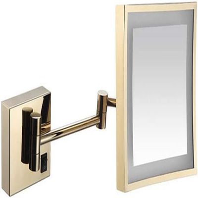 Vanity Mirror with Lights Wall Mount, Makeup Mirror Extendable Cosmetic Mirror Square Bathroom Mirror Shaving in Bedroom Hardwired Connection,Rose Gold (Color : Gold)