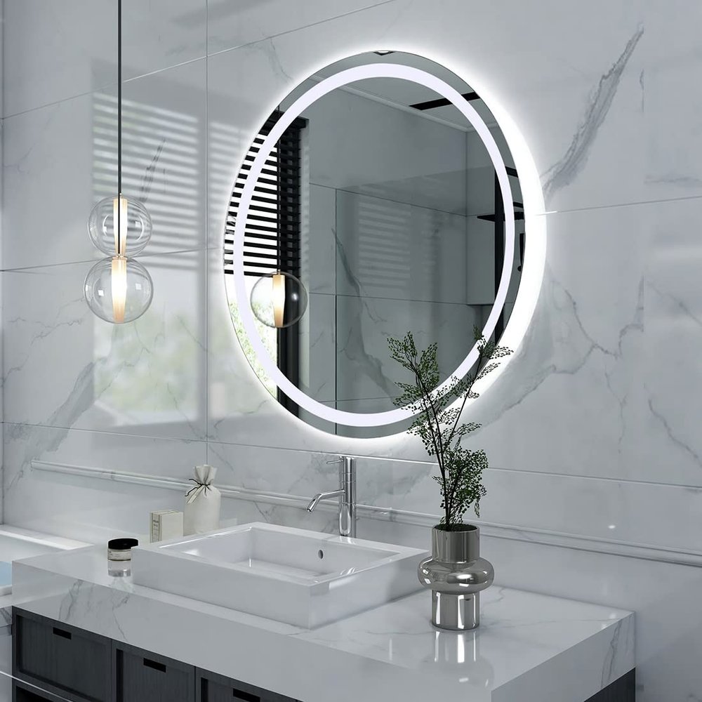LED Bathroom Mirror Round,Circle Mirror,Bathroom Mirrors for Wall,Vanity Mirror with Lights,Polished Frameless Wall Mirror for Bathroom, Vanity, Bedroom,IP44, White/Warm Light ( Color : White Light ,