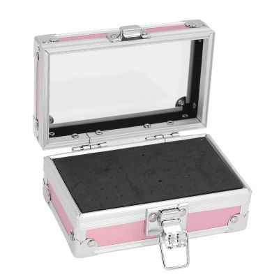 Nail Drill Bit Holder Case, Aluminum Alloy Nail Drill Bit Holder Storage Box with Secure Lock, Transparent Flip Cover, Multi Hole Capacity Nail Tools Organizers Container for