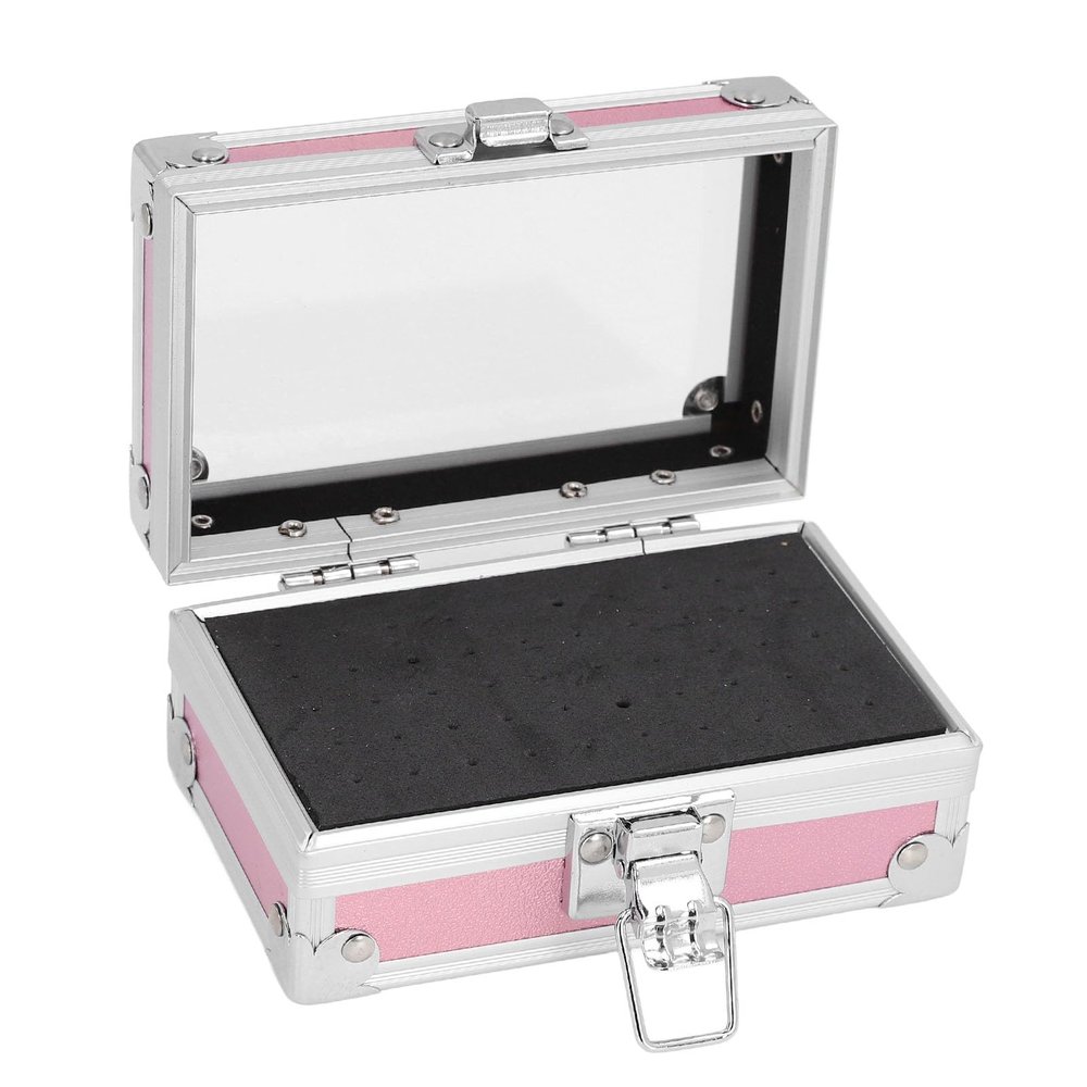 Nail Drill Bit Holder Case, Aluminum Alloy Nail Drill Bit Holder Storage Box with Secure Lock, Transparent Flip Cover, Multi Hole Capacity Nail Tools Organizers Container for
