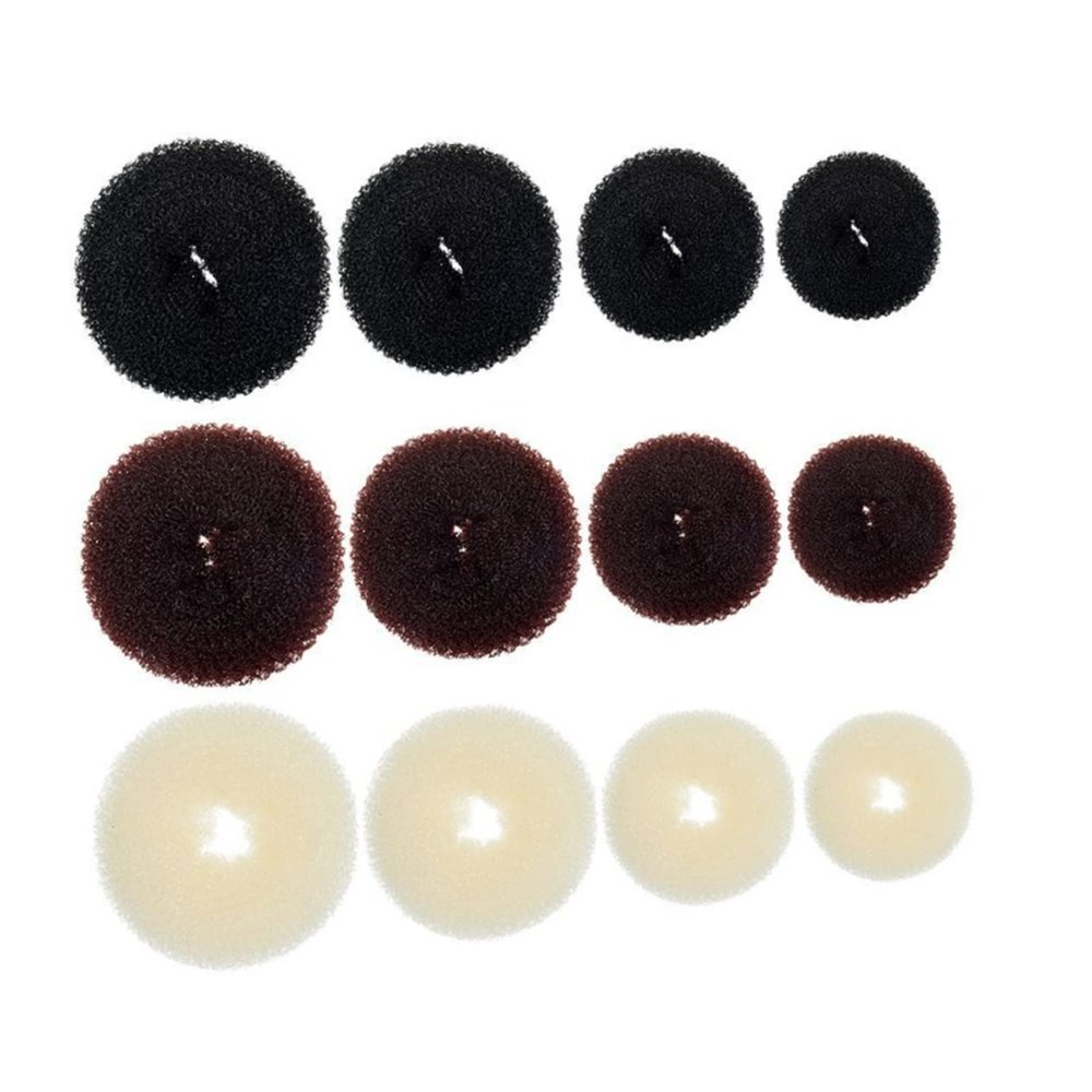 Housoutil 12pcs Donut Bun Makers Easy Use Hair Bun Maker for Women and Girls for Parties Weddings and Daily Wear Comfortable and Secure Hair Accessories Beige and Black