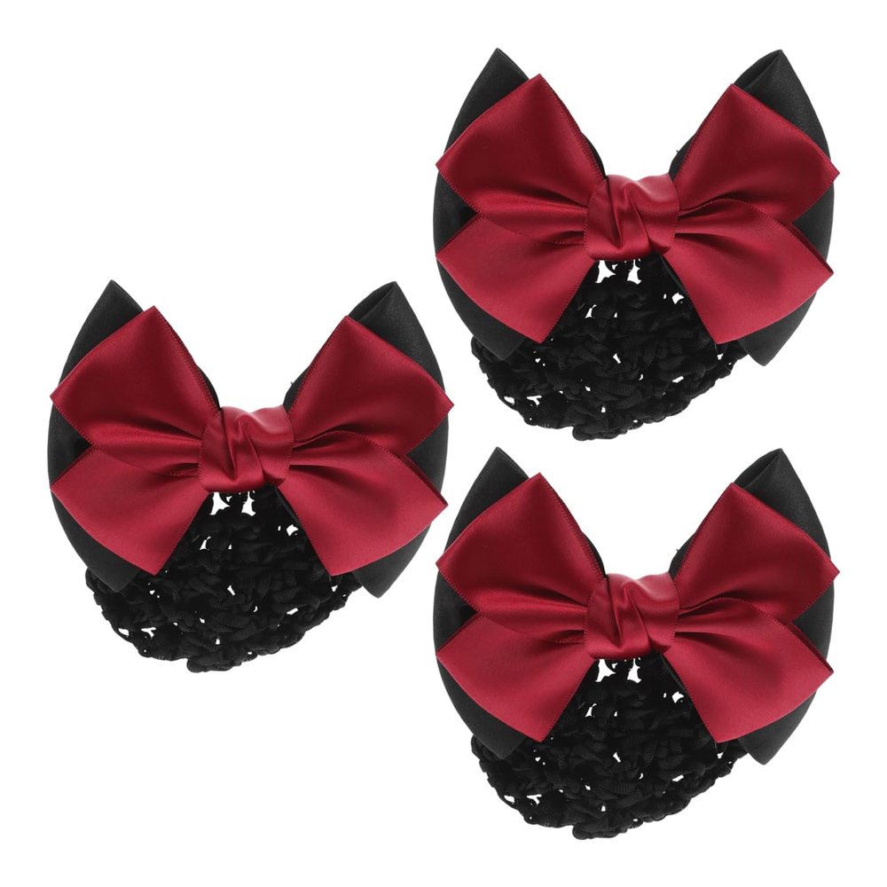 3PCS Hair Net with Bow Hair Snoods for Women, Velvet, Polyester, Metal, Professional Hair Clip Hair Accessory