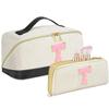 2pack Personalized Initial Travel Makeup Bag,Leather Waterproof Large Capacity Cosmetic Bags,Monogram Open Flat Toiletry Bag Make up Organizer Perfect for Women,Teen Girls,Birthday Gifts(Black T) view 1