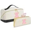 2pack Personalized Initial Travel Makeup Bag,Leather Waterproof Large Capacity Cosmetic Bags,Monogram Open Flat Toiletry Bag Make up Organizer Perfect for Women,Teen Girls,Birthday Gifts(Black X) view 1