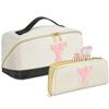 2pack Personalized Initial Travel Makeup Bag,Leather Waterproof Large Capacity Cosmetic Bags,Monogram Open Flat Toiletry Bag Make up Organizer Perfect for Women,Teen Girls,Birthday Gifts(Black Y) view 1