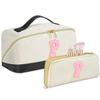 2pack Personalized Initial Travel Makeup Bag,Leather Waterproof Large Capacity Cosmetic Bags,Monogram Open Flat Toiletry Bag Make up Organizer Perfect for Women,Teen Girls,Birthday Gifts(Black P) view 1
