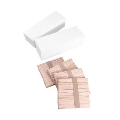 Angoily 400pcs Depilatory Wax Strips and Applicator Sticks Facial Hair Removal Nonwoven Strips Sticks Easy to Use for Home and Salon