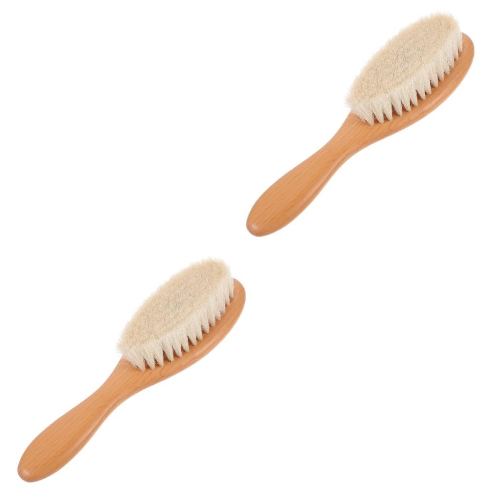 Angoily 2pcs Dense Wool Brush Curved Handle for Men Beard Grooming Hair Cleaning Tool for Household and Barber Shop Use