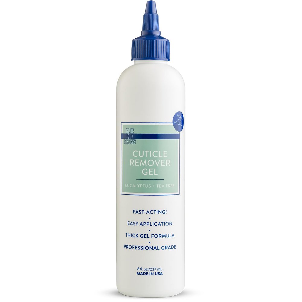 Blue Cross Cuticle Remover Liquid Gel, Cuticle Softener for Nails, Hydrating, Moisturizing, Professional Nail Care for Brittle Hang Nails, Dry Cuticles, Made in USA, 8oz, Eucalyptus/Tea Tree