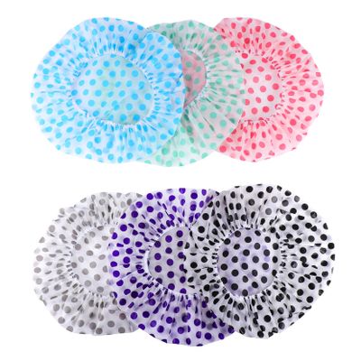 Angoily 6pcs Shower Caps Reusable Elastic Bathing Caps Dots for Women for Cooking and Spa Use Lightweight Peva Material for Hair