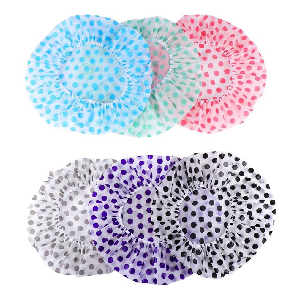 Angoily 6pcs Shower Caps Reusable Elastic Bathing Caps Dots for Women for Cooking and Spa Use Lightweight Peva Material for Hair