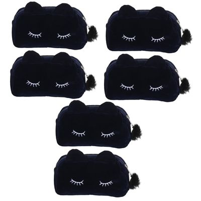 4 pcs Design Pen Plush Capacity Lovely Adorable Wash Pencil Case Makeup Cosmetic Flocking Large Cat, Navyx3pcs, 19X12CMx3pcs