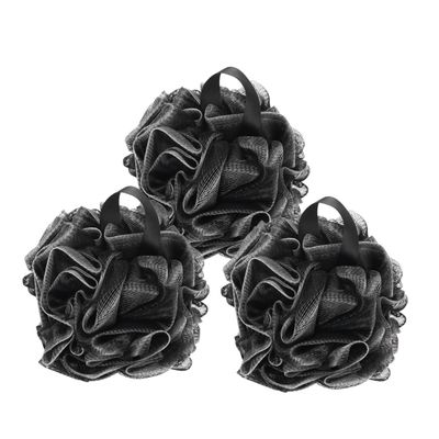 Angoily 3pcs Soft Mesh Bath Sponge Exfoliating Shower Pouf Body Scrubber for Gentle Skin Care Black Color for All Skin Types and Spa Experience