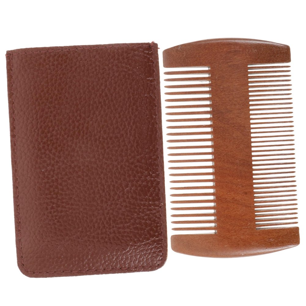 Angoily Four-sided Beard Comb with -static Design Travel-friendly Styling Tool for Men Includes Storage Bag Random Brown Style