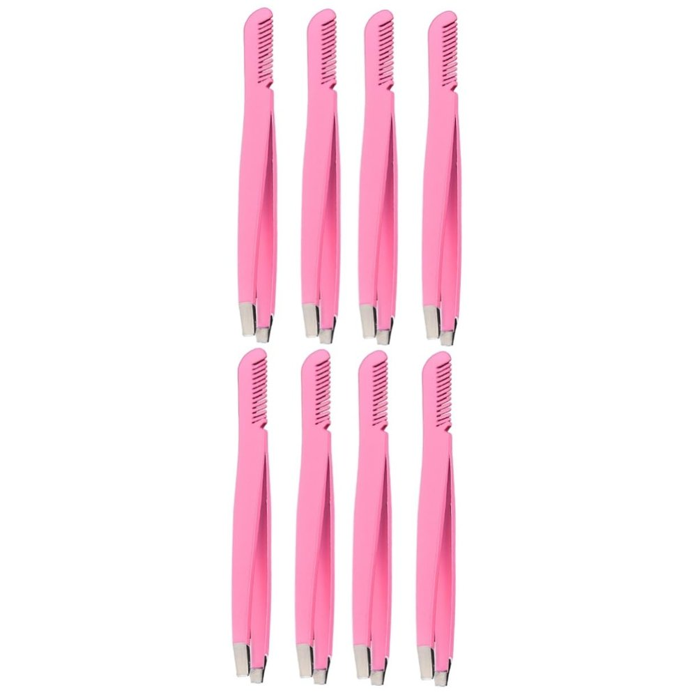 Angoily 8pcs Stainless Steel Eyebrow Tweezers Light Tweezers for Benefit Brow Eyelash Makeup Comb Brush