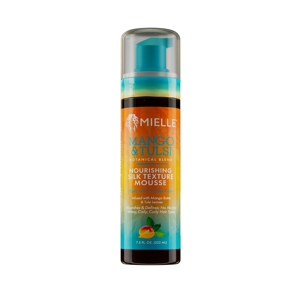 Mielle Organics Mango & Tulsi Nourishing Silk Texture Hair Mousse - Weightless Foam & Styling Mousse for Curly Hair Care - Conditions, Hydrates and Adds Shine (7.5 Fl Oz)