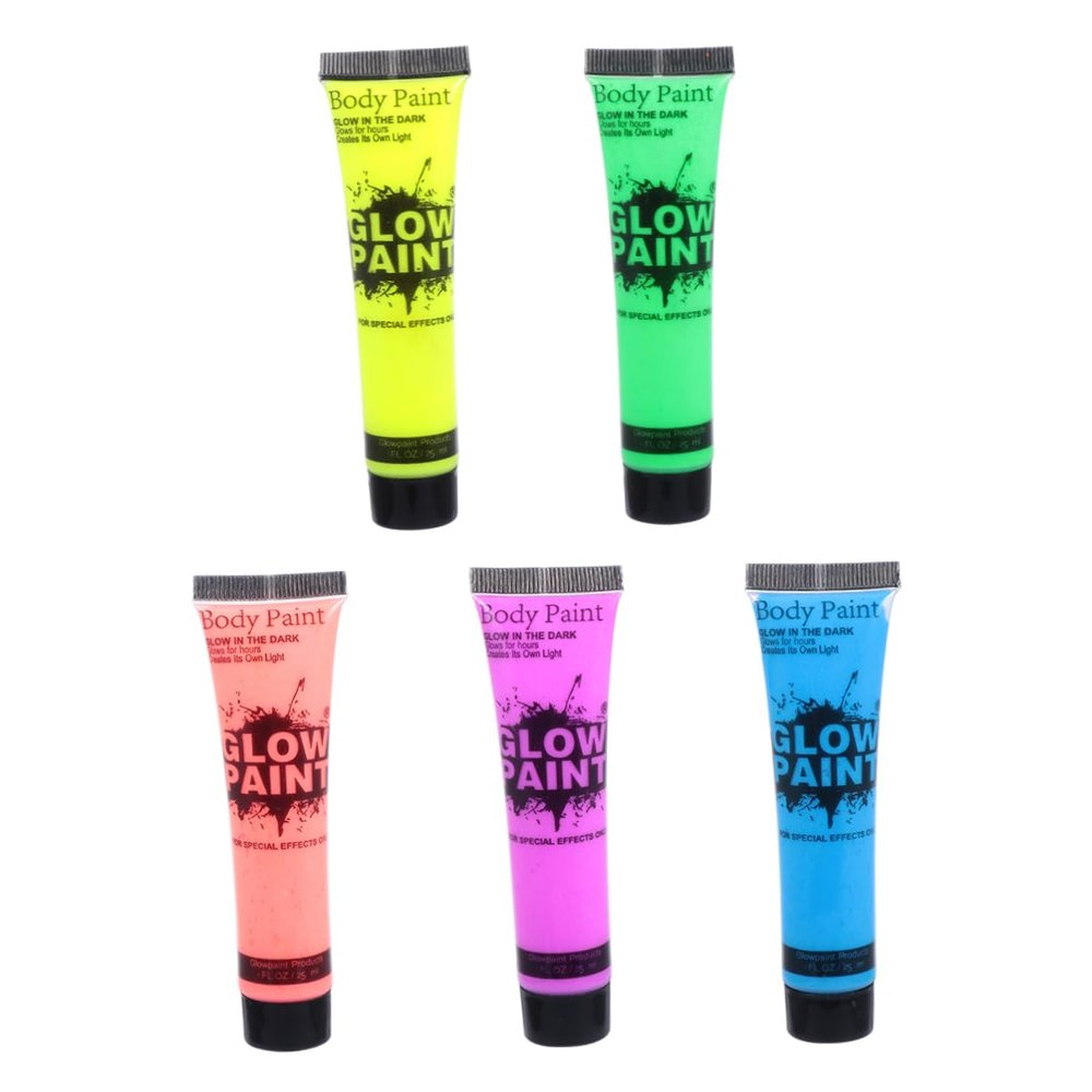 Angoily 5pcs Fluorescent Face Paint Uv Reactive Neon Body Paint for Parties Safe for Skin Vivid Colors for Creative Makeup and Festivals