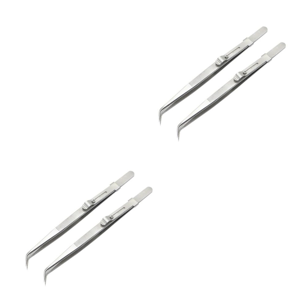 Angoily 4 Pcs Thickened Pointed Tweezers Kit Steel Tweezers Set for Manicure Jewelry and Machine Repair