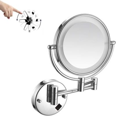 8-Inch Wall Mount Makeup Mirror, Double Sided Wall Mirror with Lights, Folding, 360Swivel And Extendable, Used in Bathrooms, Hotels, Spas And Beauty Salons,Black,USB10x ( Color : Silver , Size : Plug