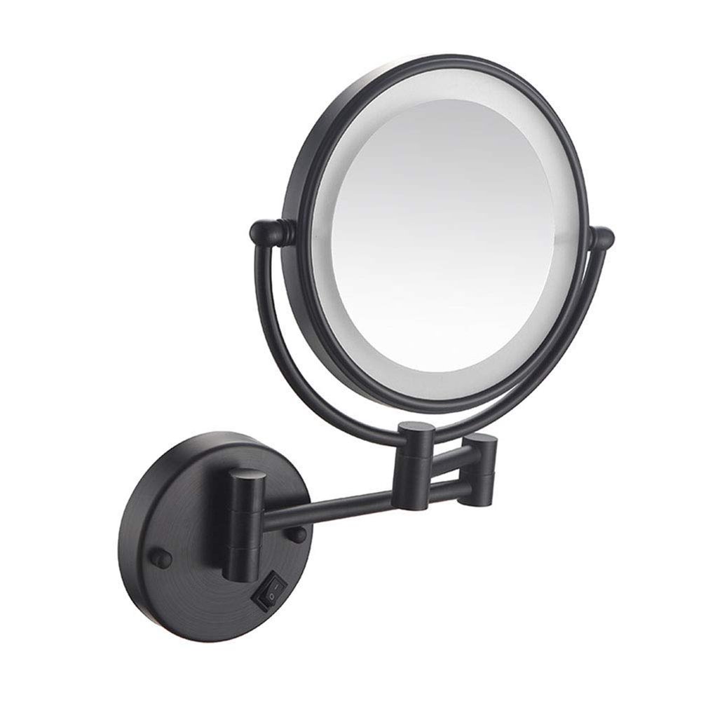 8 Inch LED Lighted Wall Mounted Makeup Mirror with Magnification, Double Sided Swivel Vanity Mirror for Bathroom, 360 Degree Rotation, Flexible Gooseneck, and Locking Suction ( Color : Matte Black , S