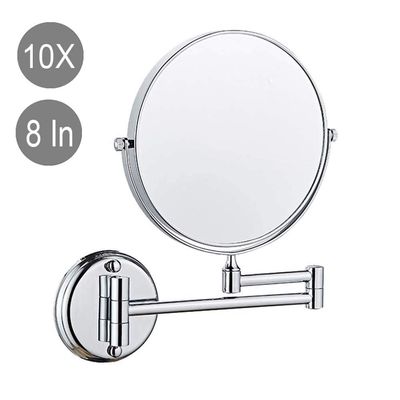 AMHIL Wall Mounted Makeup Mirror - 10X Magnification 8'' Two-Sided 360 Swivel Extended to 17 Inches Bathroom Mirror Chrome,Chrome
