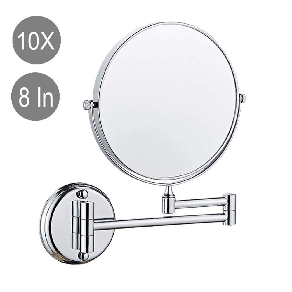 AMHIL Wall Mounted Makeup Mirror - 10X Magnification 8'' Two-Sided 360 Swivel Extended to 17 Inches Bathroom Mirror Chrome,Chrome