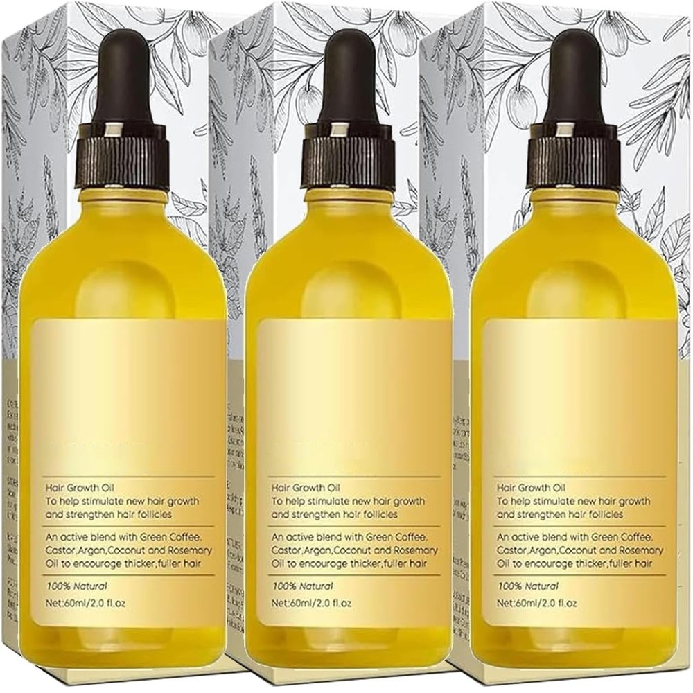 Gaukomzs 3PCS Natural and Rosemary Oil for Hair Growth, Dry Damaged and Thin Hair