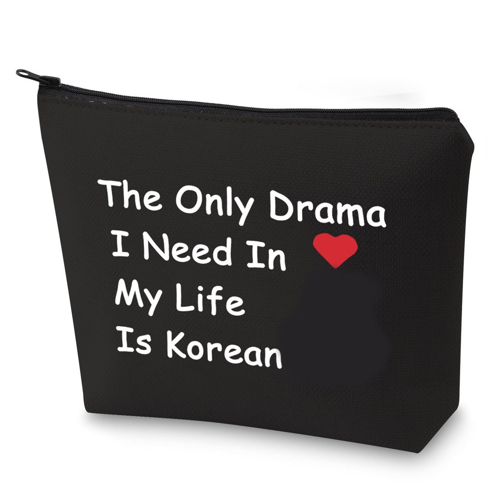 BLUPARK Korean Drama Lover Makeup Bag The Only Drama I Need In My Life Is Korean Cosmetic Bag for K-drama Mom (The Only Drama-BK)