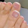 White Rose Press on Toenails CEWEWP French Tips Fake Toe Nails Short Nude Square Toe Nail Press Ons Tips Floral Designs Full Cover Glue on Toenails Summer Acrylic False Toe Nails for Women 24Pcs view 1