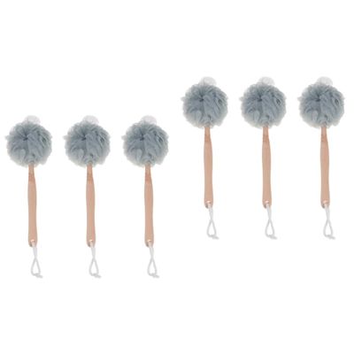 balacoo 6pcs Bath Sponges for Shower Long Handle Brush Exfoliating Washcloth Bath Flower Towels Grey