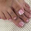 French Tips Press on Toenails Pink CEWEWP Short Square Toe Fake Nail Tips White Flower Design Acrylic Toe Nails Full Cover Glue on Toenails Glossy Summer False Toe Static Nails for Women Girls 24Pcs view 1