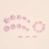 French Tips Press on Toenails Pink CEWEWP Short Square Toe Fake Nail Tips White Flower Design Acrylic Toe Nails Full Cover Glue on Toenails Glossy Summer False Toe Static Nails for Women Girls 24Pcs view 4