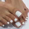 CEWEWP White Press on Toenails Square Fake Toenails Gloss Glue on Toenails Full Cover Solid Color Acrylic Toenails Cute Short False Toenails Summer Beach Artificial Toenails for Women and Girls view 1