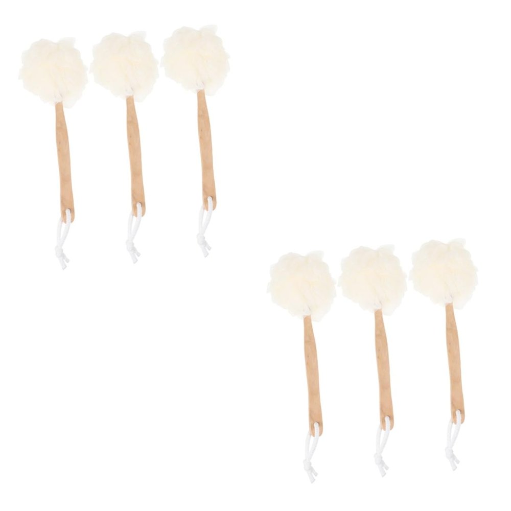 balacoo 6pcs Handle Bath for Massage Back Wooden Bath Brushes Soft Bristles Shower Exfoliating Towels White for