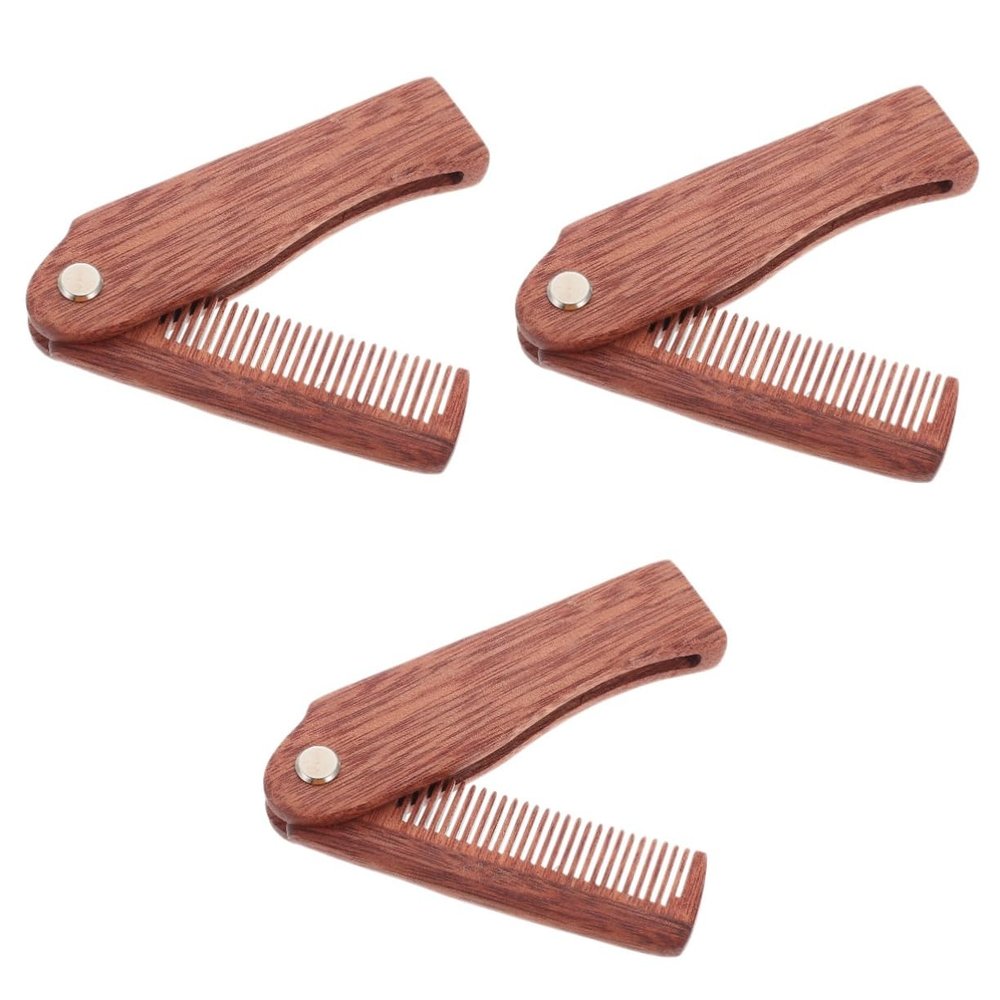 balacoo 3pcs Portable Folding Beard Comb Premium Sandalwood Hair Comb for Home Use Multi-functional Grooming Tool for Men Space-saving Accessory for Travel and Everyday Styling