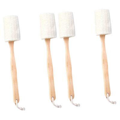 balacoo 4pcs Natural Exfoliating Loofah Shower Brush Wooden Handle Bath Scrubber for Smooth Skin Gentle Exfoliation Easy to Material for Oily Dry Skin