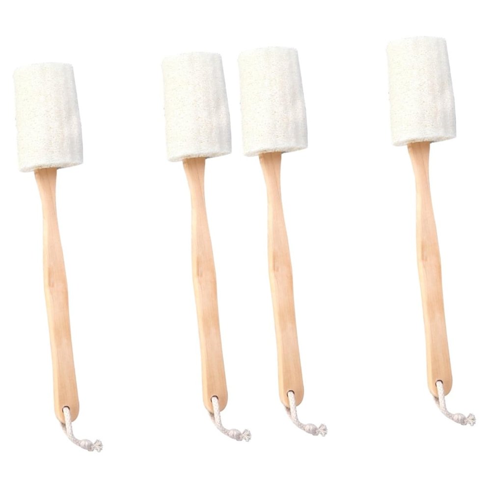 balacoo 4pcs Natural Exfoliating Loofah Shower Brush Wooden Handle Bath Scrubber for Smooth Skin Gentle Exfoliation Easy to Material for Oily Dry Skin