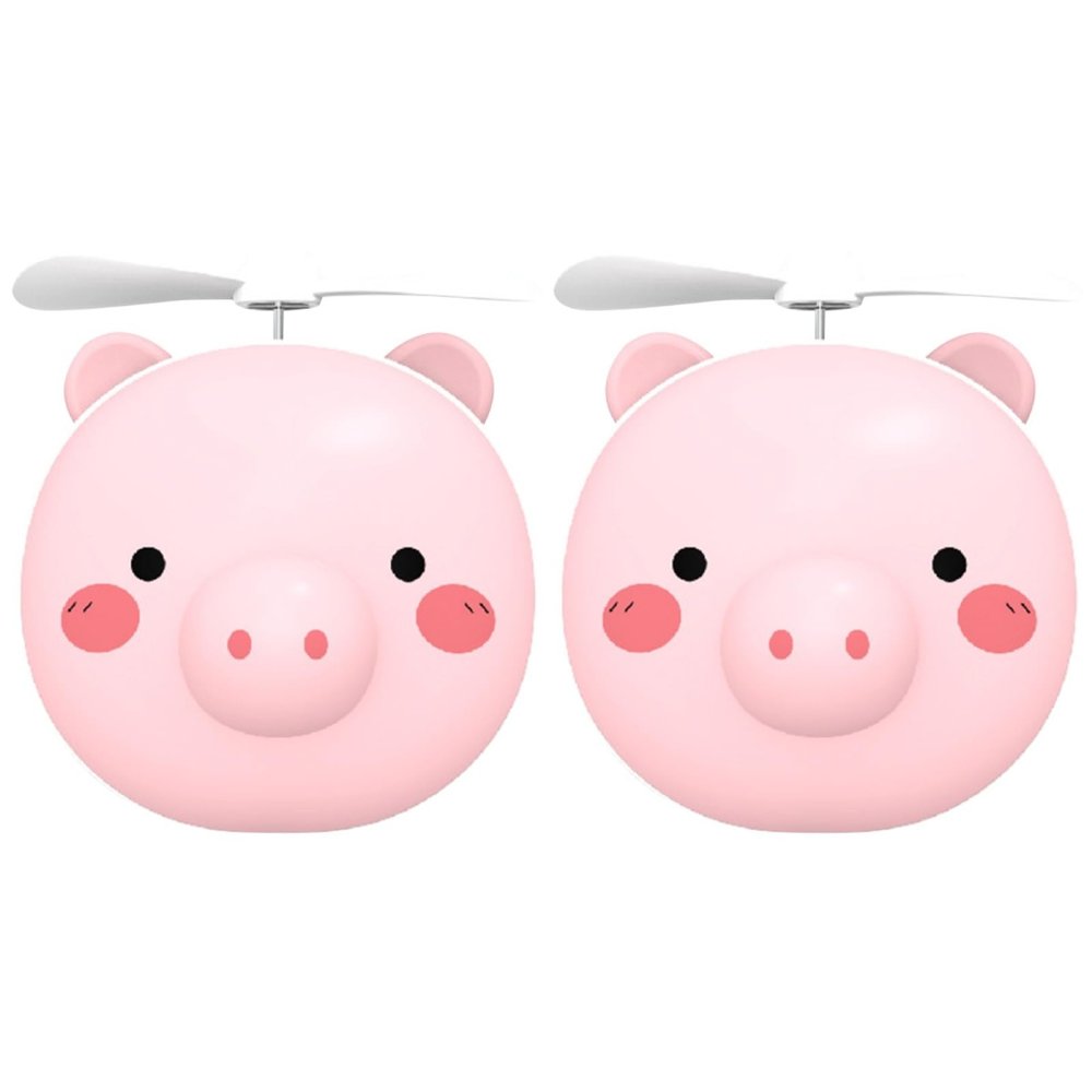 2Pcs LED Makeup Mirror with USB Rechargeable Multi Function Cartoon Pig Style Fan Portable Pocket Fan