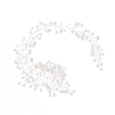 Angoily Bridal Floral Hair Comb with Pearl Accents Elegant Wedding Headpiece for Women and Girls for Ceremonies Dances and Special Occasions White